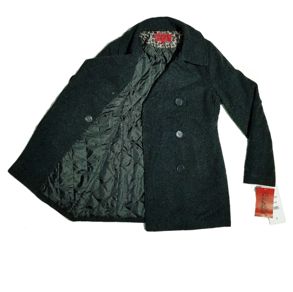 Excelled Womens Double-Breasted Faux-Wool Classic Peacoat Charcoal Sz. Small New - Picture 3 of 9